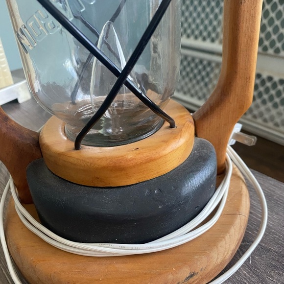 Rustic Wooden Lantern with Black Accents - Picture 4 of 10